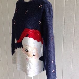 Vintage Beaded SANTA Ugly Christmas Sweater Size L